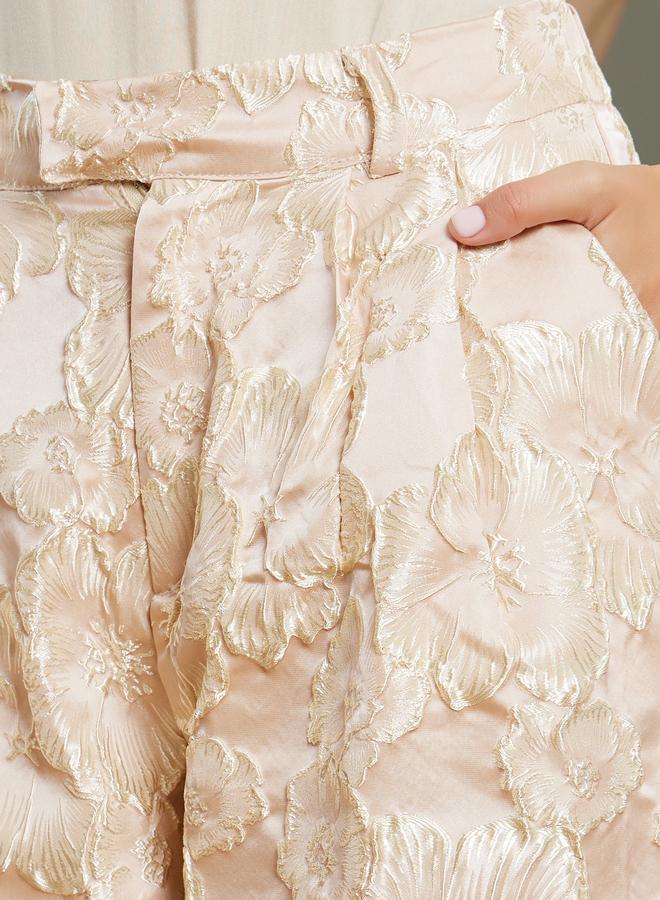 Styli Women Beige Jacquard Wide Leg Trousers - Image 3